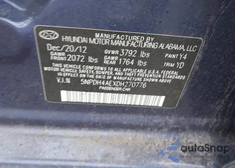2013 Hyundai Elantra Gls из США, поврежденный, VIN 5NPDH4AEXDH270776